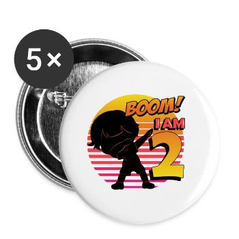Boom J’ai 2 | Anniversaire Garçon | Fête d’anniversaire 2nd - Lot de 5 grands badges (56 mm) - blanc - Devant