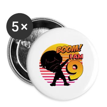 Boom I'm 9 | Birthday Boy | 9th Birthday Party - Buttons large 2.2''/56 mm (5-pack) - white - Front