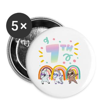 7th Birthday Dabbing Llama Unicorn Sloth | 7th - Buttons large 2.2''/56 mm (5-pack) - white - Front