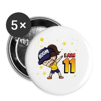 Boom I'm 11 | Birthday Girl | 11th Birthday Party - Buttons large 2.2''/56 mm (5-pack) - white - Front