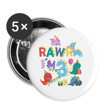 Rawr Ich Bin 3 | Rawr Dinosaurier | 3. Geburtstag - Buttons groß 56 mm (5er Pack) - Weiß - Vorne