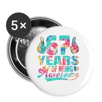 67e anniversaire ou anniversaire 67 ans d’existence - Lot de 5 grands badges (56 mm) - blanc - Devant