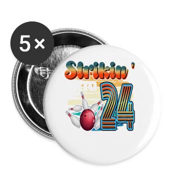 Strikin' Into 24 Bowling Bowler 24. Geburtstag - Buttons groß 56 mm (5er Pack) - Weiß - Vorne