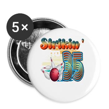 Strikin' Into 35 Bowling Bowler 35. Geburtstag - Buttons groß 56 mm (5er Pack) - Weiß - Vorne