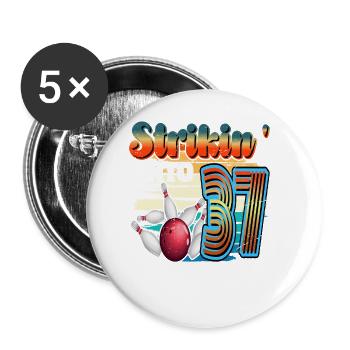Strikin' Into 37 Bowling Bowler 37. Geburtstag - Buttons groß 56 mm (5er Pack) - Weiß - Vorne