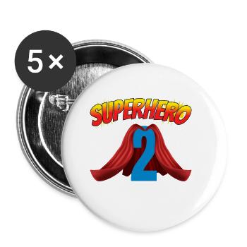 This little superhero is 2 birthday - Buttons large 2.2''/56 mm (5-pack) - white - Front