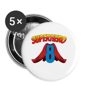 This little superhero is 8 birthday - Buttons large 2.2''/56 mm (5-pack) - white - Front