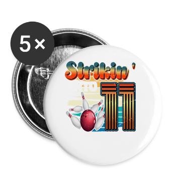 Strikin' Into 11 Bowling Bowler 11. Geburtstag - Buttons groß 56 mm (5er Pack) - Weiß - Vorne