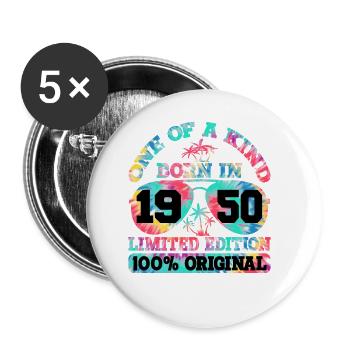 Einzigartig Geboren 1950 Limitierte Auflage - Buttons groß 56 mm (5er Pack) - Weiß - Vorne