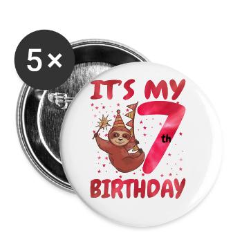 7th Birthday Cute Sloth Party Hut Themed Birthday - Buttons large 2.2''/56 mm (5-pack) - white - Front