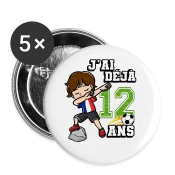 Fußball Junge Es Ist Mein 12e Geburtstag - Buttons groß 56 mm (5er Pack) - Weiß - Vorne