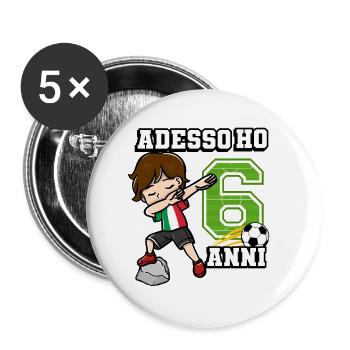 Soccer Boy It's My 6 Birthday Italienische Flagge - Buttons groß 56 mm (5er Pack) - Weiß - Vorne