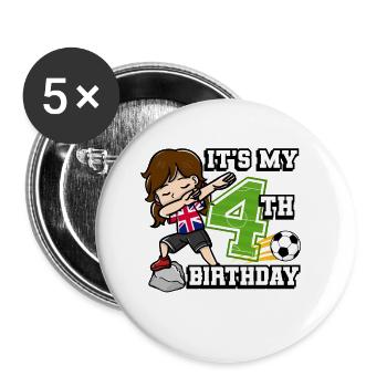 Fille de football C’est mon 4ème anniversaire - Lot de 5 grands badges (56 mm) - blanc - Devant