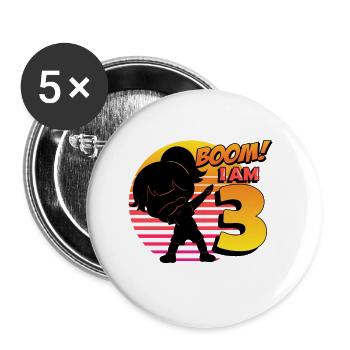 Boom I'm 3 | Birthday Girl | 3rd Birthday Party - Buttons groß 56 mm (5er Pack) - Weiß - Vorne