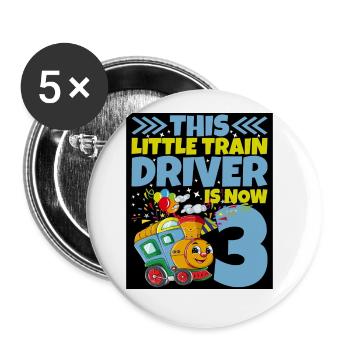 3ème anniversaire ce petit conducteur de train a maintenant 3 ans - Lot de 5 grands badges (56 mm) - blanc - Devant