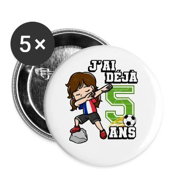 Football Girl C’est mon 5ème anniversaire - Lot de 5 grands badges (56 mm) - blanc - Devant