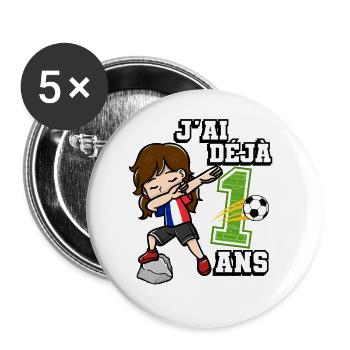 Football Girl C’est mon 1e anniversaire Français - Lot de 5 grands badges (56 mm) - blanc - Devant