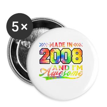 Fabriqué en 2008 et je suis génial Tie Dye coloré - Lot de 5 grands badges (56 mm) - blanc - Devant