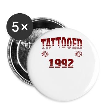Tattooed Since 1992 Red Rose Theme - Buttons large 2.2''/56 mm (5-pack) - white - Front