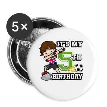 Soccer Boy C’est mon drapeau du 5e anniversaire - Lot de 5 grands badges (56 mm) - blanc - Devant