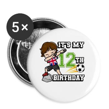 Soccer Boy C’est mon 12e anniversaire Flag Des - Lot de 5 grands badges (56 mm) - blanc - Devant
