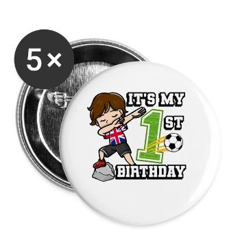 Soccer Boy C’est mon 1er anniversaire Royaume-Uni - Lot de 5 grands badges (56 mm) - blanc - Devant