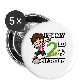 Garçon de football c’est mon 2ème anniversaire - Lot de 5 grands badges (56 mm) - blanc - Devant