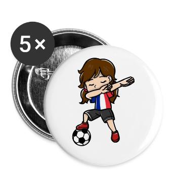Tupfende Mädchen Fußballspieler Französisch - Buttons groß 56 mm (5er Pack) - Weiß - Vorne