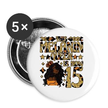 This melanin queen is now 15 black - Buttons large 2.2''/56 mm (5-pack) - white - Front