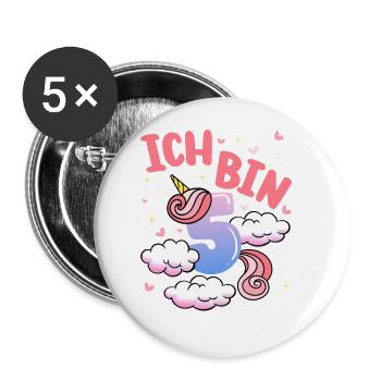 Ich Bin 5 Jahre Alt | Einhorn-thema | 5. - Buttons groß 56 mm (5er Pack) - Weiß - Vorne