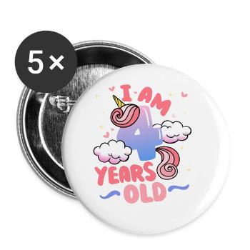 Ich Bin 4 Jahre Alt | Einhorn-thema | 4. - Buttons groß 56 mm (5er Pack) - Weiß - Vorne
