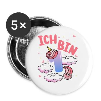 Ich Bin 1 Jahre Alt | Einhorn-thema | 1. - Buttons groß 56 mm (5er Pack) - Weiß - Vorne