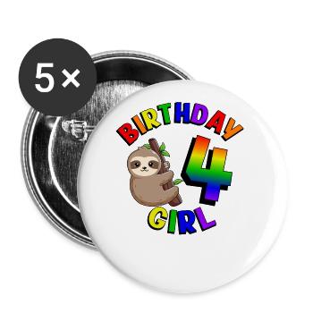 Birthday 4 Girls Cute Baby Sloth - Buttons large 2.2''/56 mm (5-pack) - white - Front