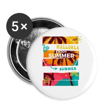 Mallorca Sommer Sonne Strand Meer Palmen Urlaub - Buttons groß 56 mm (5er Pack) - Weiß - Vorne