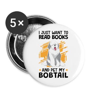 Reading books and petting Bobtail German Shepherd - Buttons large 2.2''/56 mm (5-pack) - white - Front