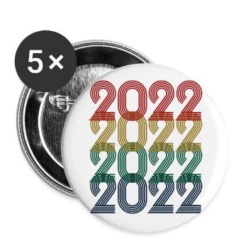 Cool Retro 2022, 1 Jahr, Kinder zum 1. Geburtstag - Buttons groß 56 mm (5er Pack) - Weiß - Vorne