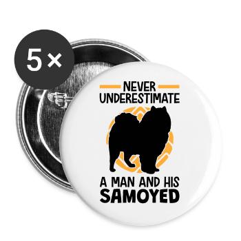 Frau mit Samojede Schlittenhund Samojeden - Buttons groß 56 mm (5er Pack) - Weiß - Vorne