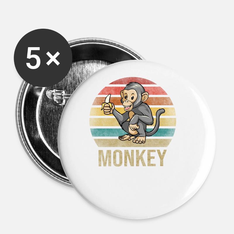 Monkey Eating Banana Dinner Retro Sunset - Buttons groß 56 mm (5er Pack) - Weiß