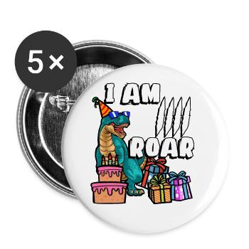 I Am 4 Roar | Dinosaurier Geburtstag Shirt | - Buttons groß 56 mm (5er Pack) - Weiß - Vorne