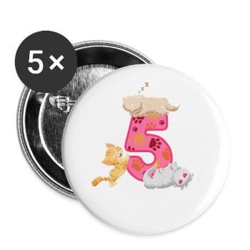 Chaton du 5ème anniversaire | Chemise d’anniversaire de chat | - Lot de 5 grands badges (56 mm) - blanc - Devant