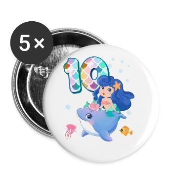 10th birthday | Mermaid Birthday | - Buttons large 2.2''/56 mm (5-pack) - white - Front