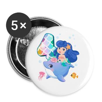 4ème anniversaire | | anniversaire de sirène - Lot de 5 grands badges (56 mm) - blanc - Devant
