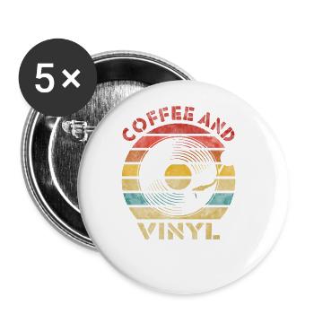 Coffee and Vinyl Retro Vintage Music - Buttons large 2.2''/56 mm (5-pack) - white - Front