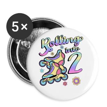 Rouler en 2 patins à roulettes Patins 2e année - Lot de 5 grands badges (56 mm) - blanc - Devant