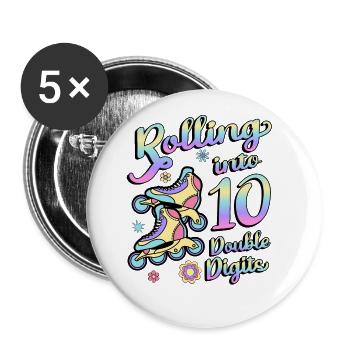 Rolling Into 10 Double Digits Floral Skaters 10. - Buttons groß 56 mm (5er Pack) - Weiß - Vorne