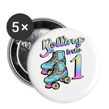 Rolling Into 1 Roller Skaters Skates 1st Year - Buttons large 2.2''/56 mm (5-pack) - white - Front