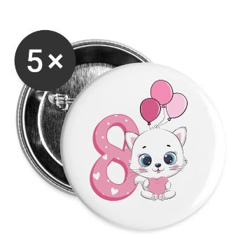 Chaton 8e anniversaire | Chemise d’anniversaire chat | - Lot de 5 grands badges (56 mm) - blanc - Devant