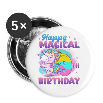 Alles Gute Zum 9. Geburtstag Einhorn Pony - Buttons groß 56 mm (5er Pack) - Weiß - Vorne