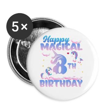 Happy Magical 8th Birthday Einhorn Pony - Buttons groß 56 mm (5er Pack) - Weiß - Vorne