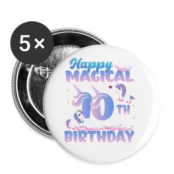 Happy Magical 10th Birthday Einhorn Pony - Buttons groß 56 mm (5er Pack) - Weiß - Vorne